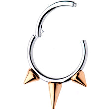 Load image into Gallery viewer, 16G 3/8 Rose Gold Tone Spike Punk Hinged Segment Ring
