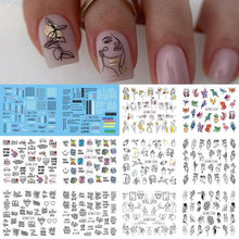 Load image into Gallery viewer, Autumn Simple Green Pink Pattern Water Nail Decal Sticker Flower Leaf Tree Winter Slider For Nail Art Manicuring Decoration Decals for Nail Art Decoration Including Hearts Stars Letters Bowknot Leaves Flowers Plants Fruits Butterflies
