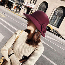 Load image into Gallery viewer, Autumn Winter Polyester Flat Top Hat For Women's Luxury Wide Fedora Hat Jazz Cap Classic Wide Hat Women Comfortable Elegant Hat For Summer Classic Design
