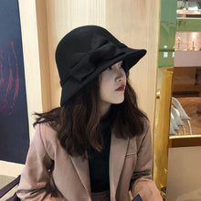 Load image into Gallery viewer, Autumn Winter Polyester Flat Top Hat For Women's Luxury Wide Fedora Hat Jazz Cap Classic Wide Hat Women Comfortable Elegant Hat For Summer Classic Design
