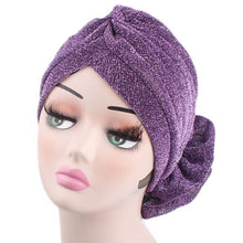 Load image into Gallery viewer, Autumn Winter Warm Headwear Soft Shine Silver Gold Lightweight Knot Twist Turban Headbands Cap Casual Streetwear Hats For Women
