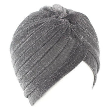 Load image into Gallery viewer, Autumn Winter Warm Headwear Soft Shine Silver Gold Lightweight Knot Twist Turban Headbands Cap Casual Streetwear Hats For Women
