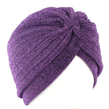 Load image into Gallery viewer, Autumn Winter Warm Headwear Soft Shine Silver Gold Lightweight Knot Twist Turban Headbands Cap Casual Streetwear Hats For Women
