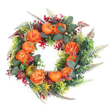 Load image into Gallery viewer, Autumn Wreath with Pumpkin Mixed Leaves Berries Flower Fall
