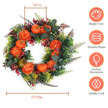 Load image into Gallery viewer, Autumn Wreath with Pumpkin Mixed Leaves Berries Flower Fall
