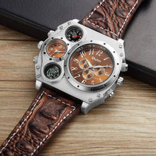 Load image into Gallery viewer, Avaner Mens Big Face Dual Time Zone Leather Strap Sport Watch
