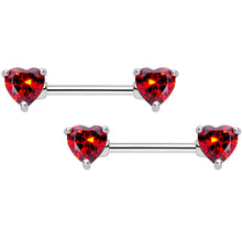 Load image into Gallery viewer, 14G 5/8 Red Gem Heart Captive Ring Barbell Nipple Ring Set
