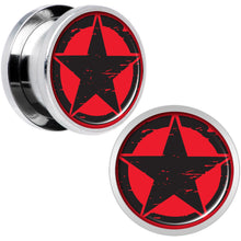 Load image into Gallery viewer, Black Red Distressed Star Steel Screw Fit Plug Set 9/16
