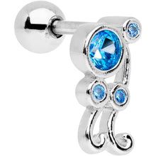 Load image into Gallery viewer, Aqua CZ Gem Sassy Swirl Cartilage Tragus Earring

