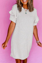 Load image into Gallery viewer, White Striped Round Neck Short Sleeve Mini Dress Casual &amp; Playful Everyday Look Dress
