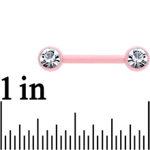 Load image into Gallery viewer, 14G 1/2 Clear Gem Pink Ceramic Steel Barbell Nipple Ring Set
