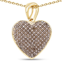 Load image into Gallery viewer, 14K Yellow Gold Plated 0.68 Carat Genuine Champagne Diamond .925 Sterling Silver Heart Shape Pendant
