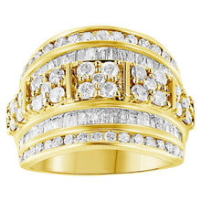 Load image into Gallery viewer, .925 Sterling Silver 2.0 Cttw Round &amp; Baguette Cut Diamond Multi-Row Channel Set Tapered Cocktail Fashion Ring (I-J Color, I3 Clarity) - Size 7
