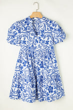 Load image into Gallery viewer, Royal Blue Printed Puff Sleeve Dress Stylish &amp; Feminine Statement Dress For Every Occasion
