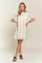 Load image into Gallery viewer, Ruffled Eyelet Round Neck Summer Dress For Women – Elegant Feminine Eyelet Dress with Ruffled Details for Garden Parties &amp; Special Occasions
