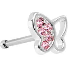 Load image into Gallery viewer, 20G 1/4 Pink CZ Gem Half Paved Butterfly Nose Bone
