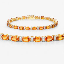 Load image into Gallery viewer, 12.33 Carat Genuine Orange Sapphire and White Diamond 14K Yellow Gold Bracelet

