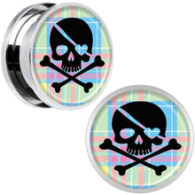 Load image into Gallery viewer, Pink Green Plaid Heart Skull Steel Screw Fit Plug Set 18mm
