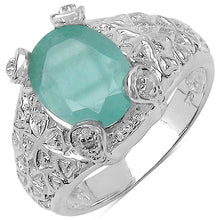 Load image into Gallery viewer, 2.52 Carat Genuine Emerald &amp; White Topaz .925 Sterling Silver Ring
