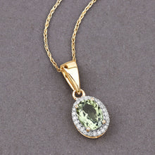 Load image into Gallery viewer, 1.27 Carat Genuine Green Tourmaline and White Diamond 14K Yellow Gold Pendant
