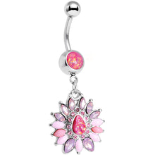 Load image into Gallery viewer, Pink Faux Opal Dewdrop Flower Dangle Belly Ring
