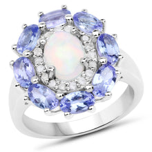 Load image into Gallery viewer, 3.05 Carat Genuine Ethiopian Opal, Tanzanite and White Diamond .925 Sterling Silver Ring

