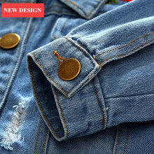 Load image into Gallery viewer, Modern Luxury Baby Girls Outerwear Jeans Coat Ripped Embroidery Jackets For Girls With Roses
