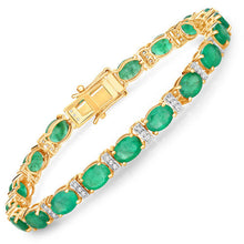 Load image into Gallery viewer, 14.05 Carat Genuine Zambian Emerald and White Diamond 14K Yellow Gold Bracelet
