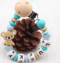 Load image into Gallery viewer, Modern Handmade Personalized Name Baby Pacifier Clips Silicone Pacifier Chain Wood Pacifier Holders For Pacifier For Baby Kids

