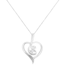 Load image into Gallery viewer, Espira 10K White Gold .03 Cttw Diamond-Accented Round-Cut Diamond Swirl Open Heart 18" Pendant Necklace (I-J Color, I2-I3 Clarity)
