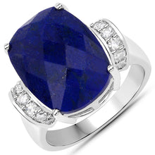 Load image into Gallery viewer, 9.35 Carat Genuine Lapis and White Diamond .925 Sterling Silver Ring
