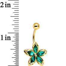Load image into Gallery viewer, Green Gem Gold PVD Holiday Hibiscus Flower Belly Ring
