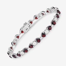 Load image into Gallery viewer, 11.10 Carat Genuine Garnet and White Diamond .925 Sterling Silver Bracelet
