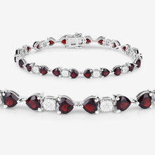 Load image into Gallery viewer, 11.10 Carat Genuine Garnet and White Diamond .925 Sterling Silver Bracelet
