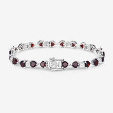 Load image into Gallery viewer, 11.10 Carat Genuine Garnet and White Diamond .925 Sterling Silver Bracelet
