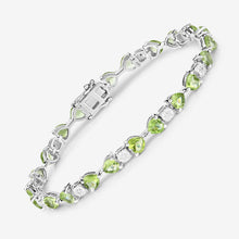 Load image into Gallery viewer, 9.78 Carat Genuine Peridot and White Diamond .925 Sterling Silver Bracelet
