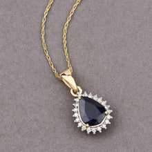 Load image into Gallery viewer, 2.09 Carat Genuine Blue Sapphire and White Diamond 14K Yellow Gold Pendant
