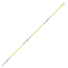 Load image into Gallery viewer, 14k Two-Tone Gold Chain Anklet with Rope Design Oval Stations

