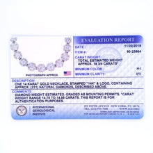 Load image into Gallery viewer, IGI Certified 14K Yellow Gold 14 3/4 cttw Pave Set Round-Cut Diamond Riviera Necklace (F-G Color, S2-I1 Clarity)

