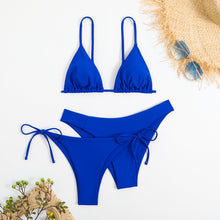 Load image into Gallery viewer, Essential Edge 3-Piece Bikini Set for Women – Solid Color High-Cut Triangle Top Two-Style Bottoms with Side Lace-Up Design &amp; Quick-Drying Comfort – Versatile Women's Swimwear for Summer Pool Beach &amp; Travel
