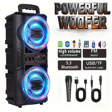 Load image into Gallery viewer, Portable Bluetooth Speaker with Subwoofer Bass, Dual 6.5" LED Woofers and Microphone
