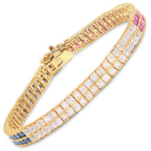 Load image into Gallery viewer, 14K Yellow Gold Plated 9.52 Carat Genuine Blue Sapphire and White Sapphire .925 Sterling Silver Bracelet
