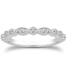 Load image into Gallery viewer, 14k White Gold Vintage Look Fancy Pave Diamond Milgrain Wedding Ring Band
