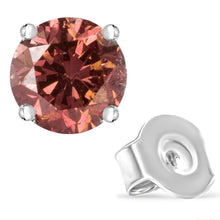 Load image into Gallery viewer, 10K White Gold 1/2 Cttw Lab Created Round Brilliant Cut Pink Diamond Classic 4-Prong Solitaire Stud Earrings (Fancy Pink Color, VVS2-VS1 Clarity)
