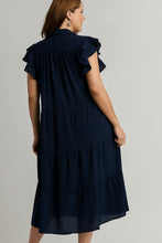Load image into Gallery viewer, Dark Navy Full Size Ruffle Sleeve Dress Classic Feminine Plus Size Fashion Soft Dress

