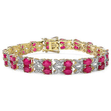 Load image into Gallery viewer, 14K Yellow Gold Plated 18.32 Carat Genuine Glass Filled Ruby &amp; White Diamond .925 Sterling Silver Bracelet
