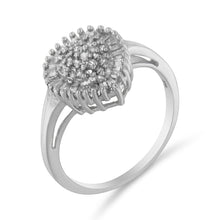 Load image into Gallery viewer, 10K White Gold 1/2 Cttw Round &amp; Baguette Cut Diamond Pear Shaped Domed PavÃ© Cluster with Halo Cocktail Ring (H-I Color, SI1-SI2 Clarity) - Size 5
