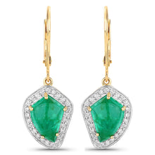 Load image into Gallery viewer, 6.40 Carat Genuine Colombian Emerald and White Diamond 14K Yellow Gold Earrings
