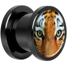 Load image into Gallery viewer, Full Color Tiger Eyes Black Anodized Screw Fit Plug Set 00G
