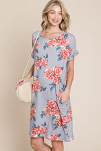 Load image into Gallery viewer, Floral Round Neck Short Tee Dress with Pockets For Women – Comfortable, Casual &amp; Functional for Everyday Wear
